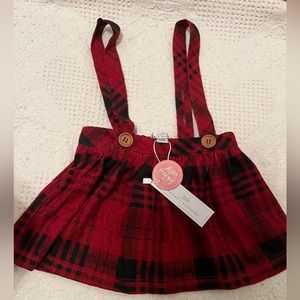 NWT Baileys Blossom red plaid skirt overall